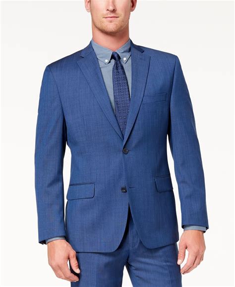 michael kors men's classic fit windowpane wool stretch blue suit|Michael Kors Two.